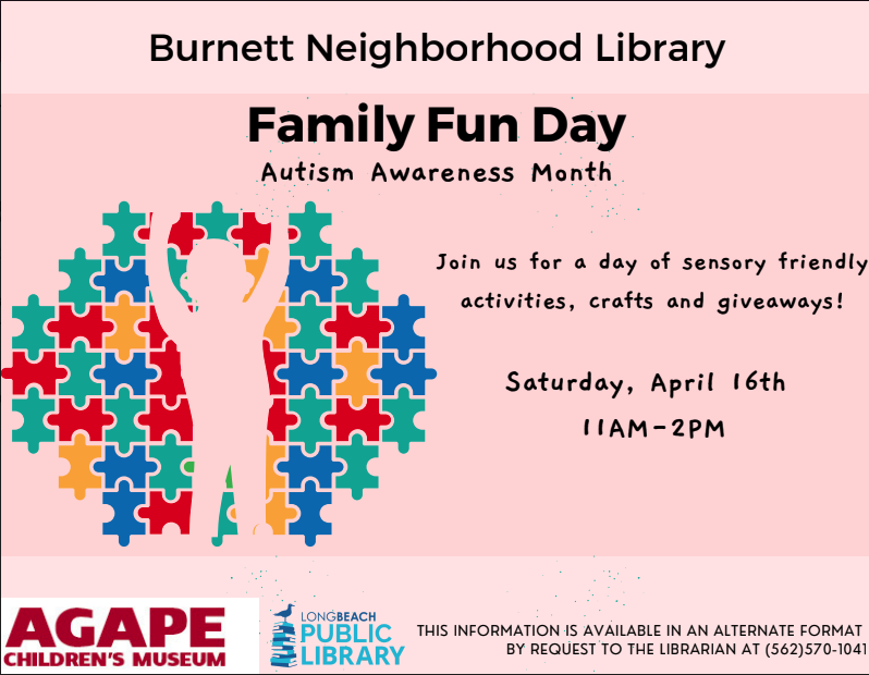 Autism Awareness Day at Burnett Neighborhood Library on April 16th